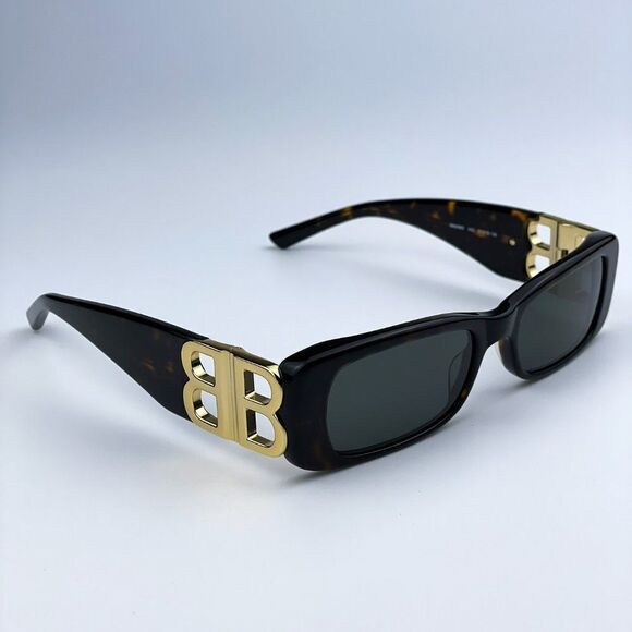 NEW Balenciaga BB0096S 002 Havana Gold Logo Green Square Unisex Sunglasses - Picture 11 of 13